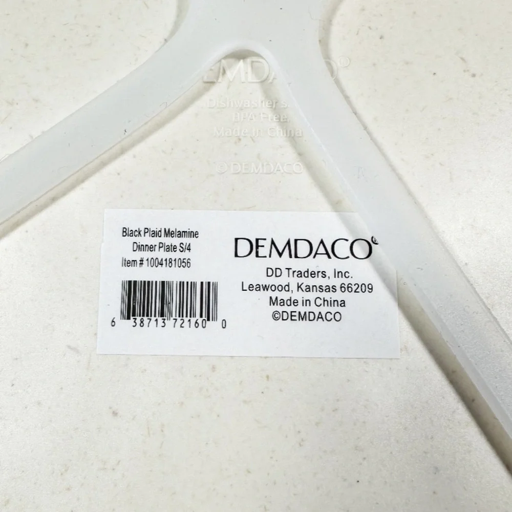 NEW Demdaco BLACK FLORAL Melamine Appetizer Plate Set/4